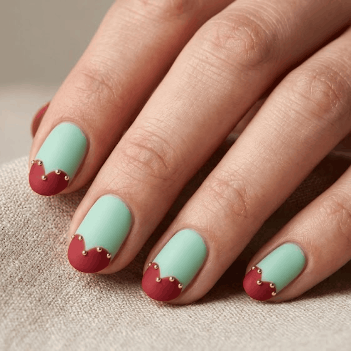 Mint Green with Red Heart Tips