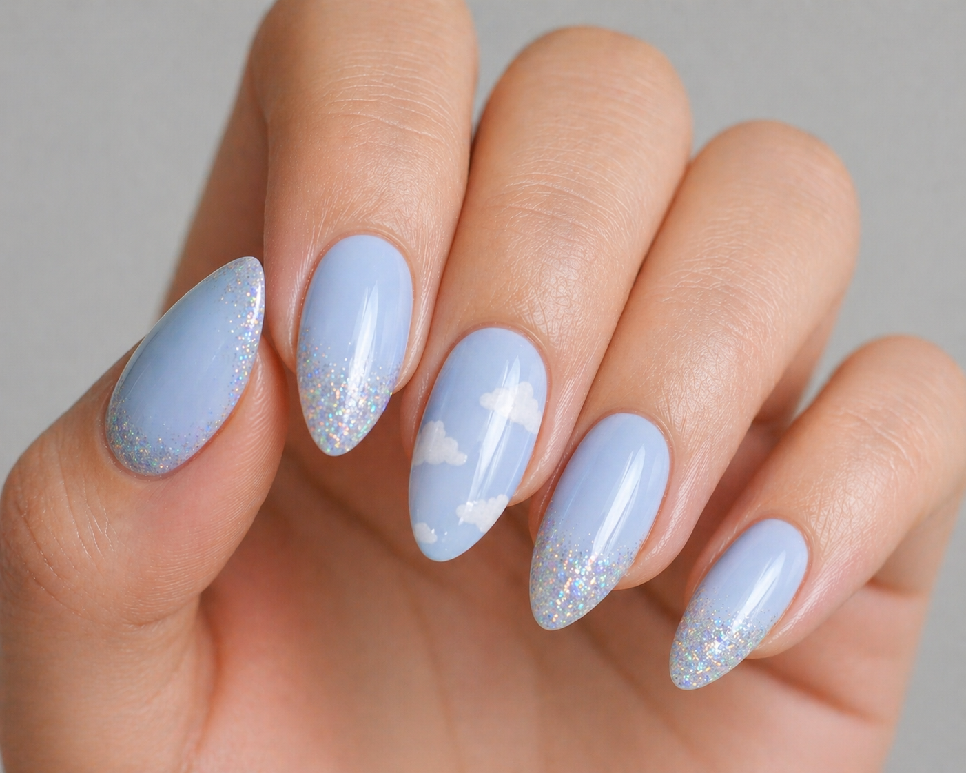 Glossy Pastel Nails with Subtle Sparkle