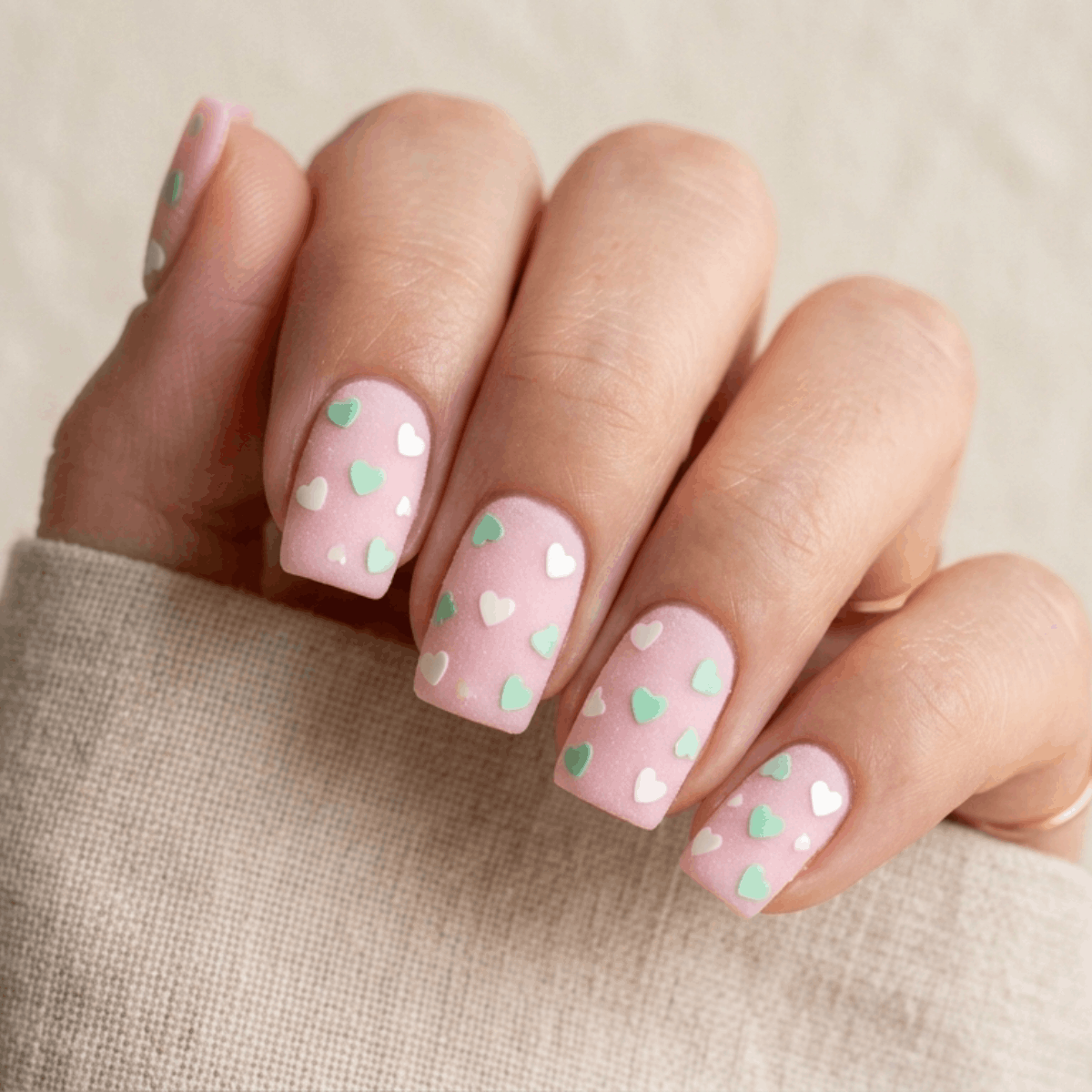 4 Easy Pink and Mint Heart Manicures for Beginners