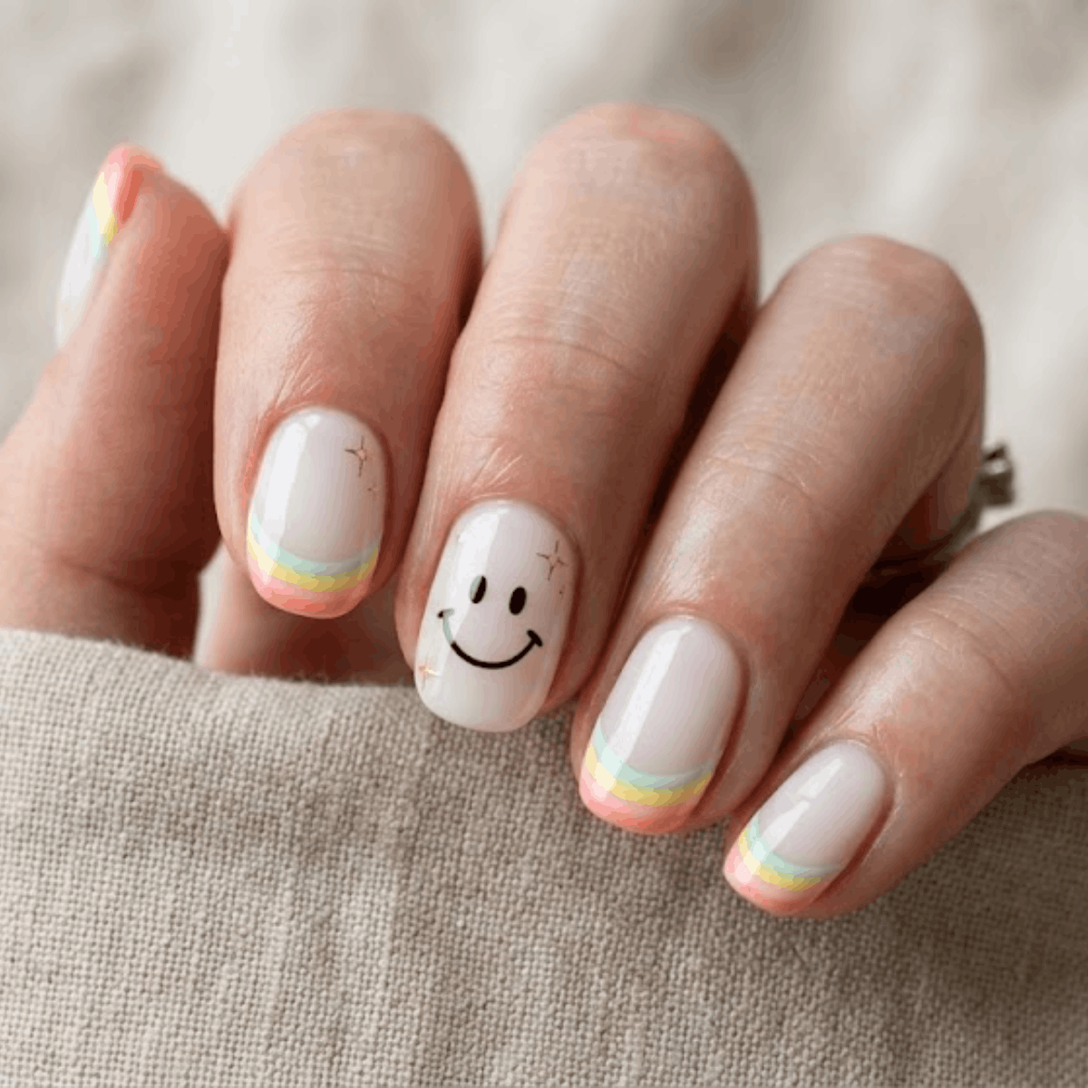 3 Fun Preppy Rainbow Accent Nails with Smiley Art