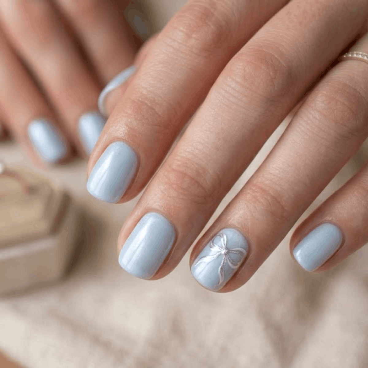 Sky Blue Pearl & Bow Accent