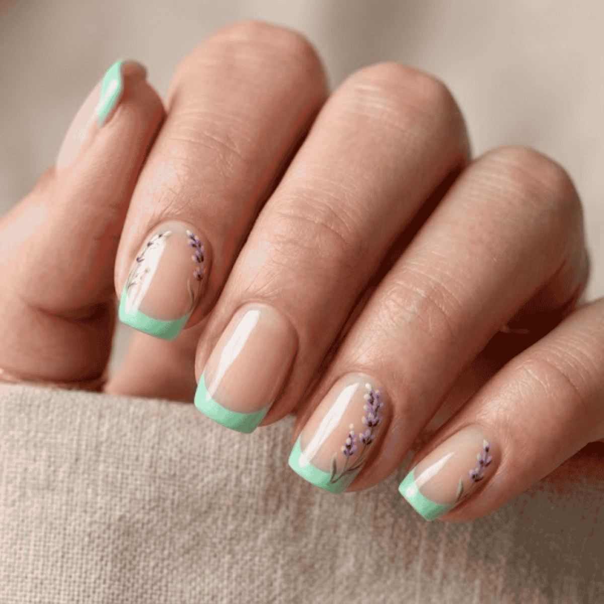 Minty Floral French Tips